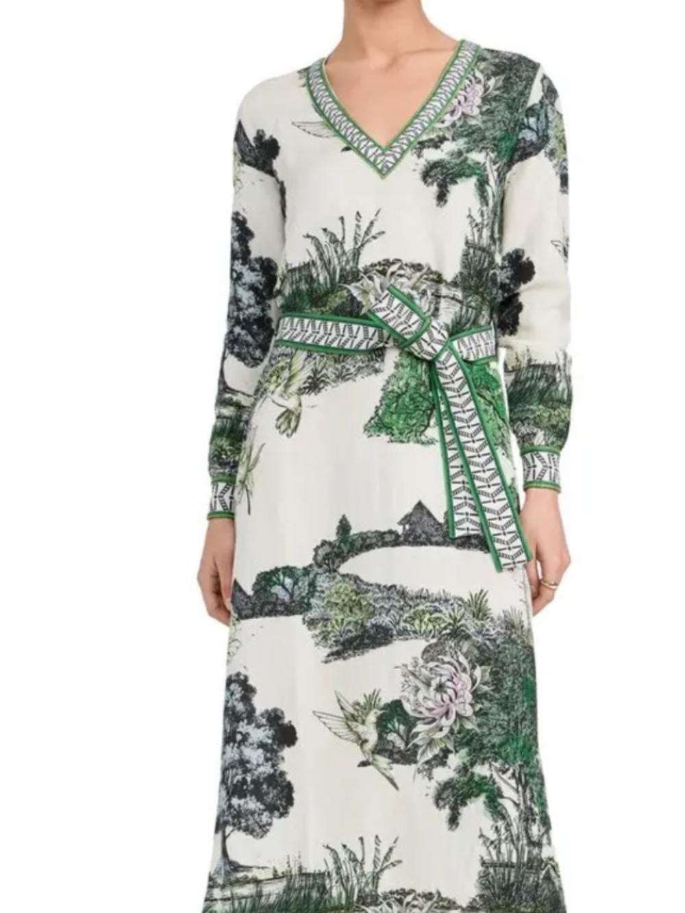 Las Surenas - Botanical Green and Cream Maxi Dress